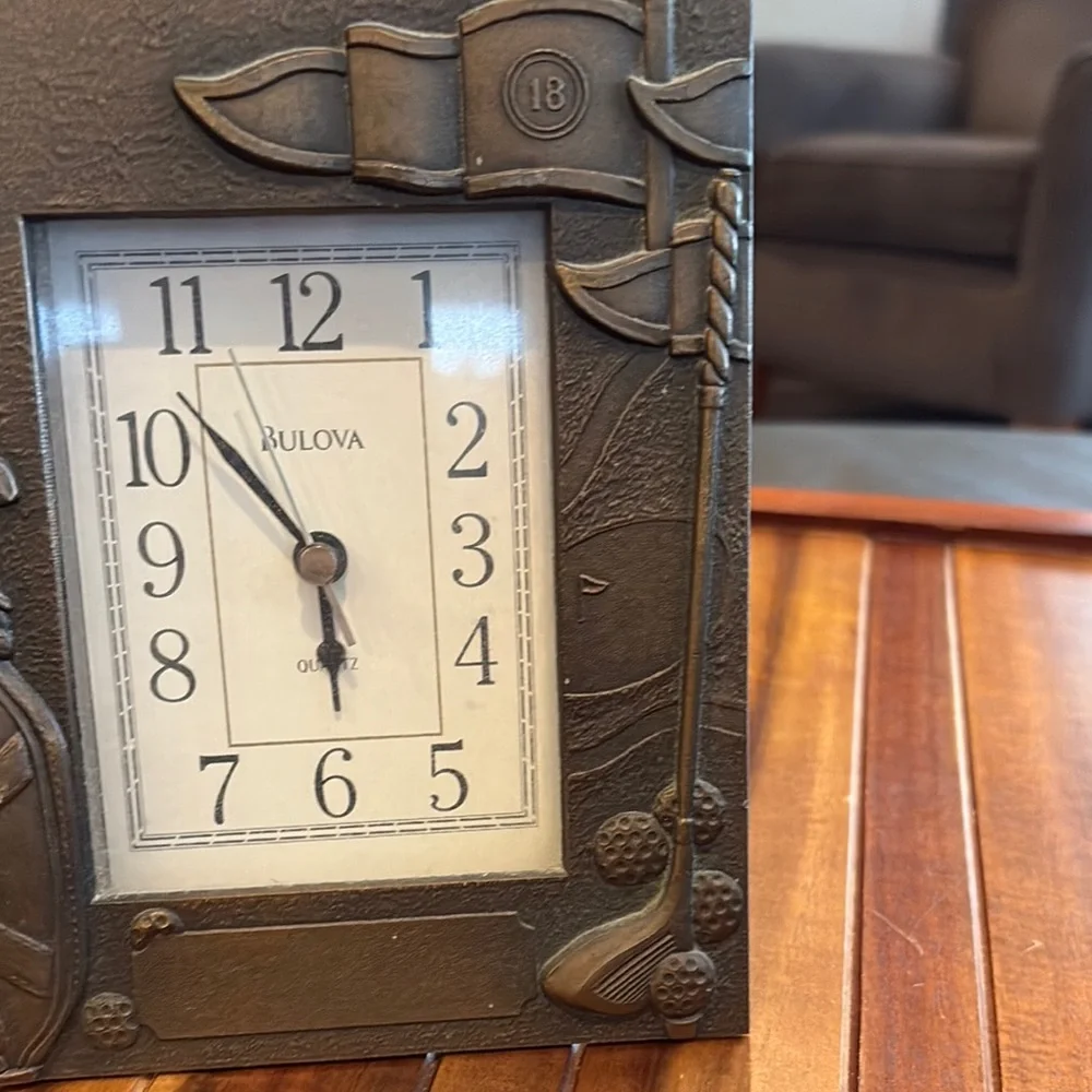 Bulova Brown Bronze Clock with Golf Motif